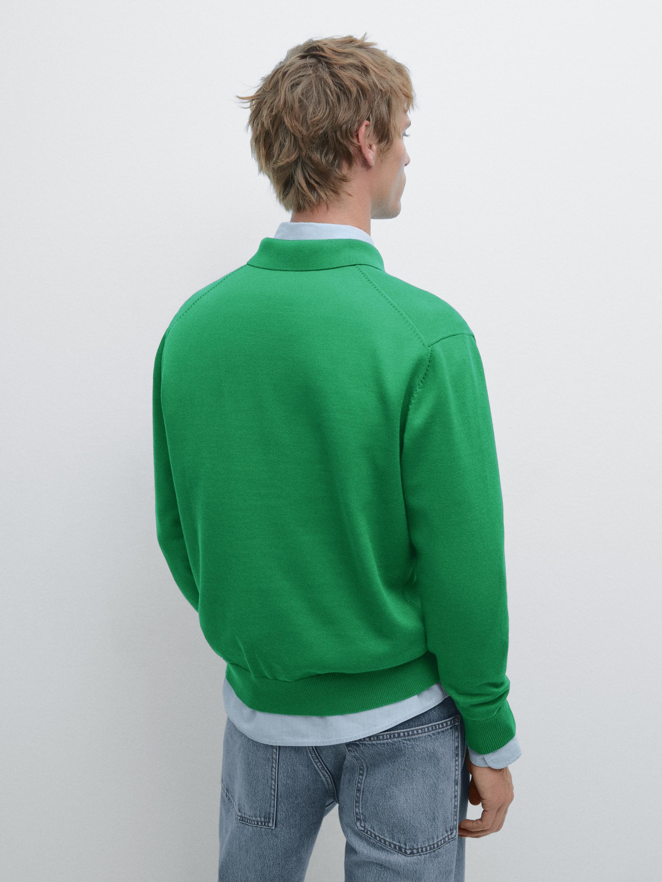 Cotton knit polo collar sweater